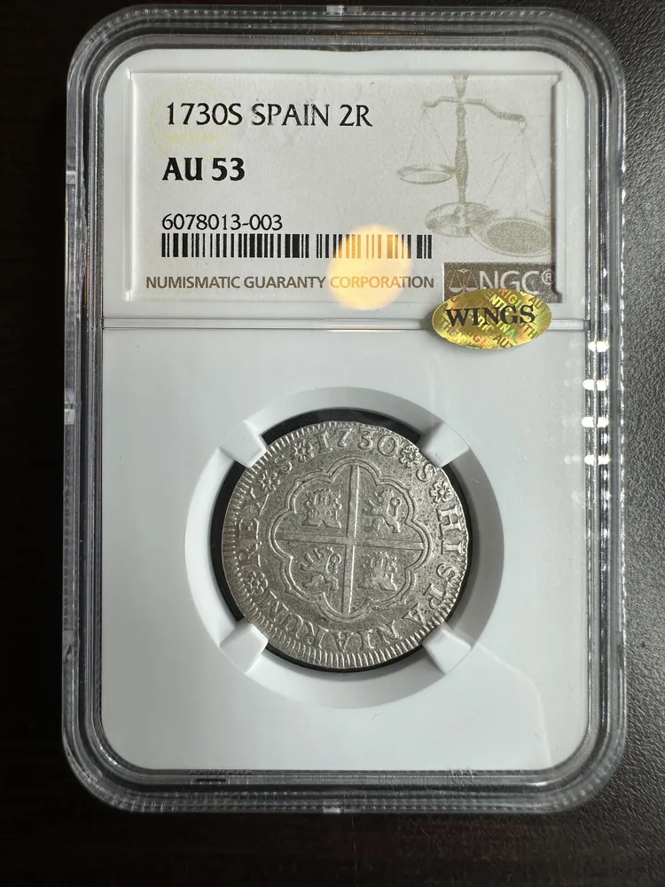 Actual submitted photograph 1 of 1730 S Spain 2 Reales, AU53